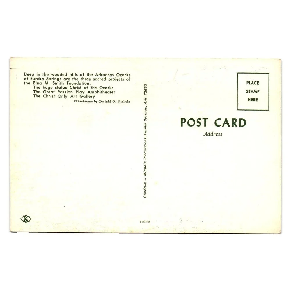 Vintage Postcard Christ Ozarks Arkansas Eureka Springs Amphitheater Art Gallery